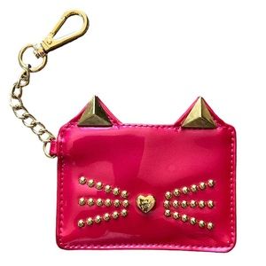 Betsey Johnson Cat Card Holder Keychain, Hot Pink